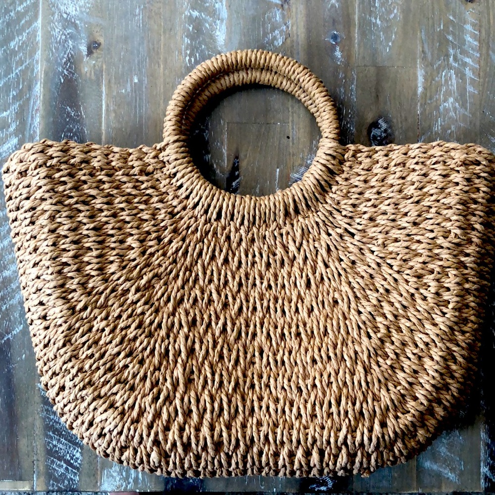 Handle Ring Straw Tote Bag